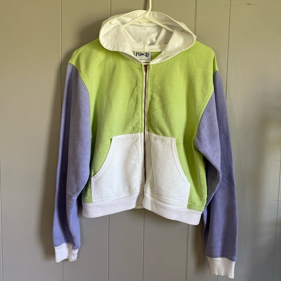 Loose Hoodie Long Sleeve Colorblock Vintage Mid-Long Coat